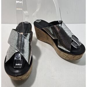 275 Central Womens Criss Cross Platform Sandals Silver/Black Size 36/US 6